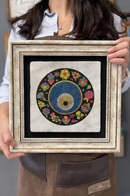 Resim Oscar Stone Decor Çerçeveli Tablo Taş Duvar Dekoru 30 X 30 Cm Çiçekli Nazar Boncuğu Cdd3030-502 