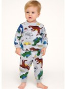 Resim Dinazor Desenli Erkek Bebek Pijama Takım Gri 