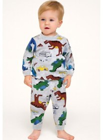 Resim Dinazor Desenli Erkek Bebek Pijama Takım Gri 