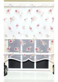 Resim Storburada Çift Mekanizmalı Çiçekli Tül Stor Ve Ekru Stor Perde St 045 Ekru 