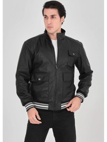Resim Erkek Fermuarlı İçten Elyaf Ve Astarlı Suni Deri Ceket - Siyah 001 