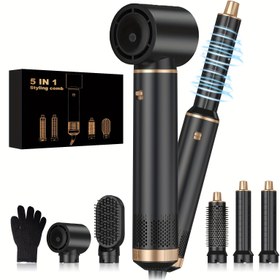 Resim ATOPSKINS 5-in-1 Saç Kurutma Makinesi Fırçası ve Stilist, 60000RPM, Sıcak Hava Fırçası, Sol ve Sağ Otomatik Sarma, Saçma, Ayrılabilir, İyonik Volumizer, Düzleştirici, Siyah ve Altın, EU Fişli, Üfleme Makinesi, Stil Aracı 