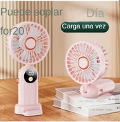 Resim Led Ekranlı Katlanabilir El Tipi Vantilatör, Taşınabilir Vantilatör Pembe, 