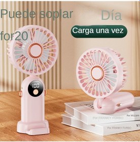 Resim Led Ekranlı Katlanabilir El Tipi Vantilatör, Taşınabilir Vantilatör Pembe, 