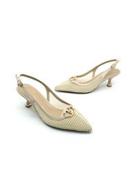 Resim Feles Dantel Detaylı Arkası Açık Stiletto Kadın Topuklu Ayakkabı Ten 