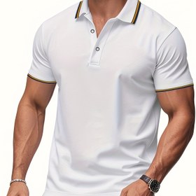 Resim Erkekler için Nefes Alabilen Kısa Kollu Polo Gömlek - Siyah Renkli ve Turuncu Detaylı, Nefes Alabilen Kumaş, Normal Beden, Golf, Tenis ve Açık Hava Aktiviteleri için Rahat Yaz Üstü, Golf Gömleği, Ter Dirençli 