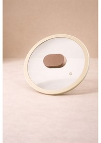 Resim 22 Cm Silikon Kenarlı Isıya Dayanıklı Buhar Delikli Tencere Kapağı Universal Yedek Kapak Cappucıno 