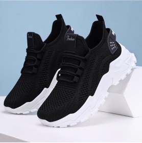 Resim Kadınlar İçin Moda File Nefes Alabilen Tenis Ayakkabıları Bağcıklı Koşu Ayakkabıları Hafif Atletik Ayakkabılar Kadınlar İçin Spor Ayakkabılar Siyah 