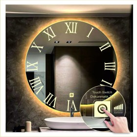 Resim Dnr-Mirror50 Cm Günışığı Ledli Tasarım Kumlamalı Dokunmatik Tuşlu Banyo Aynası Makyaj Aynası Işıklı Ayna 