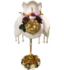 Resim Kadife Kaplı Çiçek Dekorlu Ekru Kumaş Abajur Diğer 