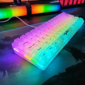 Resim RGB arka aydınlatmalı, ergonomik tasarımlı, taşınabilir ve ultra-kompakt %60 mini film klavye ile tam şeffaf kablolu oyun klavyesi, 61 tuşlu, USB takılı, dizüstü bilgisayarlar, Mac'ler, PC'ler ile uyumlu, ofis işleri, oyun oynamak, seyahat etmek, daktilo kullanmak için uygun, Mükemmel Hediye 