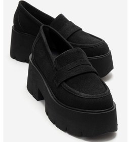 Resim Luvishoes Santıa Siyah Süet Kadın Kalın Tabanlı Loafer Ayakkabı Siyah 