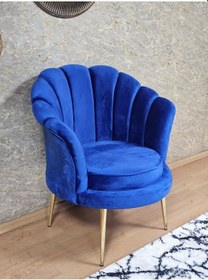 Resim Zafir Tekli İstiridye Gold Kaplama Sivriltme Ayak Çay Seti Koltuk Tekli Berjer , Balkon, Salon, Ofis Mavi 