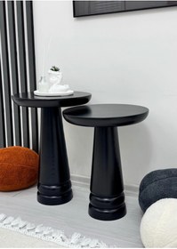 Resim AYLESA Doğal Ahşap 2’li Set Mantar Yan Sehpa Modern Siyah Renk Fiskos Zigon Çiçeklik 