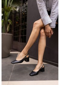 Resim Alfama Kadin Siyah Kut Burun Kalın Topuklu Sandalet Siyah 