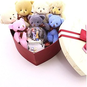 Resim 7 Adet Mini Ayıcık Ve Sevgiliye Kış Masalı Kar Küresi Sevgiliye Özel Kalp Kutu İçinde Hediye 