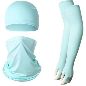 Resim Butu Yaz Anti-Uv Nefes Alabilen Buz İpek Güneşe Dayanıklı Bisiklet Kol Kollu + Astar Kapağı + Boyun Körüğü Seti Gök Mavisi 