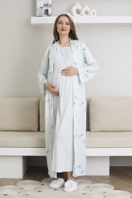 Resim Lohusa Uzun Gecelik ve Sabahlık Hamile Takım 6 Düğmeli Emzirme ve Tesettüre Uygun 2300 - Mavi / 2XL / Terlik ve Taç İstiyorum +200 ₺ 