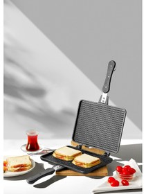Resim Nehir Döküm Maxi Büyük Teflon Ocak Üstü Tost Makinası - El Tostu 