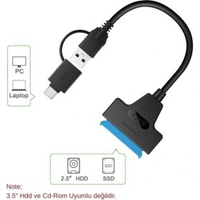 Resim Bastore Harici Hard Disk Kablosu 2in1 USB 3.0 Type-C To 2.5 Inç Sata HDD SSD Çevirici Dönüştürücü 