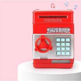 Resim Kişiye Özel Şifreli Otomatik Kağıt Para Alan Kasa Kumbara Kırmızı 