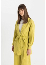 Resim Defacto Relax Fit V Yaka Müslin Kimono C9694AX24SMGN741 Yeşil 