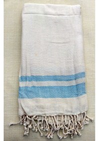 Resim Mandaş Pamuklu El Dokuma Peştemal (90X160)-Mavi Çizgili V2 