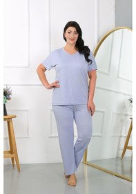 Resim Akbeniz Kadın Büyük Beden Kısa Kol Penye Pijama Takımı Lila 202405-lila Lila 