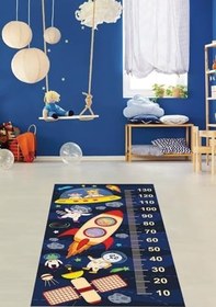 Resim Pelangi Boy Ölçme Cetvelli Halı Dijital Baskı Yıkanabilir Kaymaz Taban Çocuk Odası Halısı, Lacivert 80 x 150 