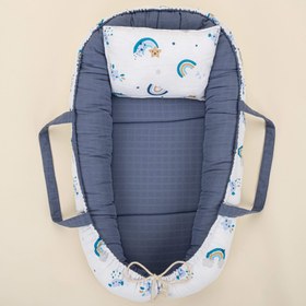 Resim Babynest ve Yastık - Çift Taraflı - İndigo Müslin - Mavi Gökkuşağı 