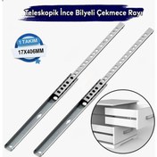 Resim Fimax Teleskopik İnce Bilyalı Dolap Çekmece Rayı Sürgüsü En 1.7 cm Uzunluk 406 mm (1 Takım) 