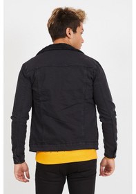 Resim Serseri Jeans Erkek Siyah Kürklü Füme Renk Eskitmeli Slim Fit Kot Ceket Füme 