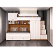 Resim Viola Komple Mdf Membran Dolaplı Yavrulu Ranza Ceviz Beyaz 190 x 90 