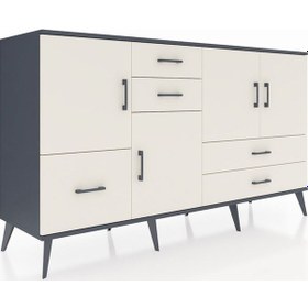 Resim Kronos Konsol 4 Raflı 5 Çekmeceli 4 Kapaklı 176x59x99 Antrasit-ay Antrasit-aytaşı 
