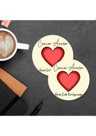 Resim Canım Annem Tasarımlı Mdf İkili Bardak Altlığı Anneler Günü Hediyesi Ahşap 