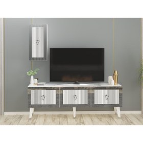 Resim cantek dizayn Lazer Desenli 150 Cm Bare Tv Ünitesi Beyaz-gümüş 