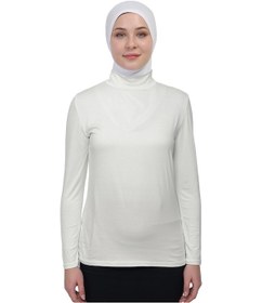 Resim Manolyaşal İslamic Hijab Hafif Uzun Kollu Balıkçı Yakalı Organik Kadın Body Ekru 