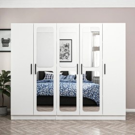 Resim Minar Kale 5 Kapak Aynalı 2 Çekmece Zincir Dolap - Beyaz 210 cm 