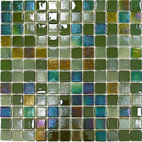 Resim MozaiKristaL Mutfak Tezgah Arası, Banyo, Havuz, Sauna, Spa ve Iç ve Dış Dekorasyonda Tüm Yüzeyler Için, 25X25 mm ve Yeşil Karışım, 31,5X31,5 cm. Fileli Cam Mozaik. ( 10 File Karo = 1 M2 Fiyatıdır ) 