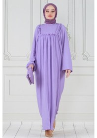 Resim Sevitli Fırfırlı Robalı Bürümcük Elbise-lila-3536-lila Lila 