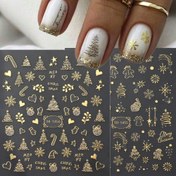 Resim 2 Adet Kendinden Yapışkanlı Noel & Yılbaşı Tırnak Stickerları - Altın Baskılı Kış Kar Tanesi, Ağaç, Şeker Kamışı ve Kalp Desenli Parlak Yüzeyli - Kolay Uygulanabilir Tatil Manikürü için DIY Tırnak Sanatı (Plastik, Tek Kullanımlık) 