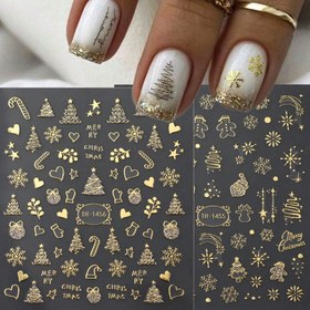 Resim 2 Adet Kendinden Yapışkanlı Noel & Yılbaşı Tırnak Stickerları - Altın Baskılı Kış Kar Tanesi, Ağaç, Şeker Kamışı ve Kalp Desenli Parlak Yüzeyli - Kolay Uygulanabilir Tatil Manikürü için DIY Tırnak Sanatı (Plastik, Tek Kullanımlık) 