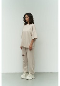 Resim Mai Studios Co. Lion Kemik Oversize T-shirt Yırtıklı Eşofman Takım Kemik 