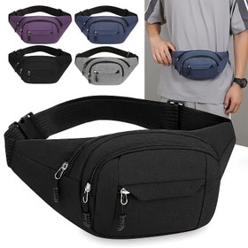 Resim Şık Erkek Nylon Bel Çantası - Ayarlanabilir Askılı, Çoklu Fermuarlı Cepli Büyük Kapasiteli Fanny Pack, Günlük Kullanım ve Spor İçin Outdoor Bel Çantası, Siyah, Çok Fonksiyonlu Seyahat Çantası | Kore Tarzı Sırt Çantası 