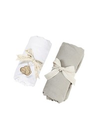 Resim Tinylamb Lastikli Bebek Çarşafı 60x120 CM - 2 Adet Organik Beyaz - Yeşil Renk 