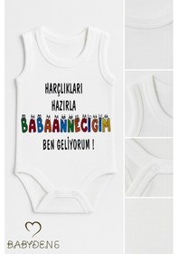 Resim Babyden's Harçlıkları Hazırla Babaannecim Ben Geliyorum Yazılı Kolsuz Bebek Body Pamuk Yazlık Çıtçıtlı Zıbın Beyaz 