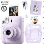 Resim Fujifilm Instax Mini 12 Lila Fotoğraf Makinesi - 10'lu Film - Kıskaçlı Stand - Pvc Albüm ve Simli Pleksi Kılıf Seti 