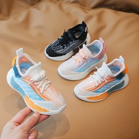 Resim Erkeklerin Trendy Dokuma Örgü Nefes Alabilen Koşu Ayakkabıları, Çocuklar için Rahat Kaymaz Yumuşak Tabanlı Sneakerlar Açık Hava Aktiviteleri için 