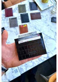 Resim Unisex Mia Croco Siyah Gerçek Hakiki Deri Ultra Ince Dokulu Kartlık Croco Siyah 