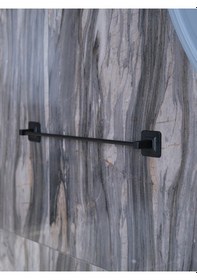 Resim Yapışkanlı Siyah Kare Uzun Havluluk Havlu Askısı 40 Cm Siyah 